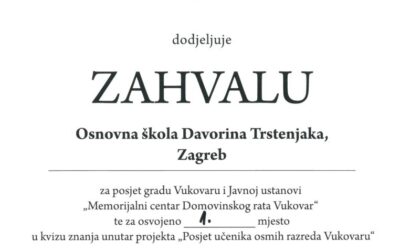 Osvojeno 1. mjesto u kvizu znanja u Vukovaru